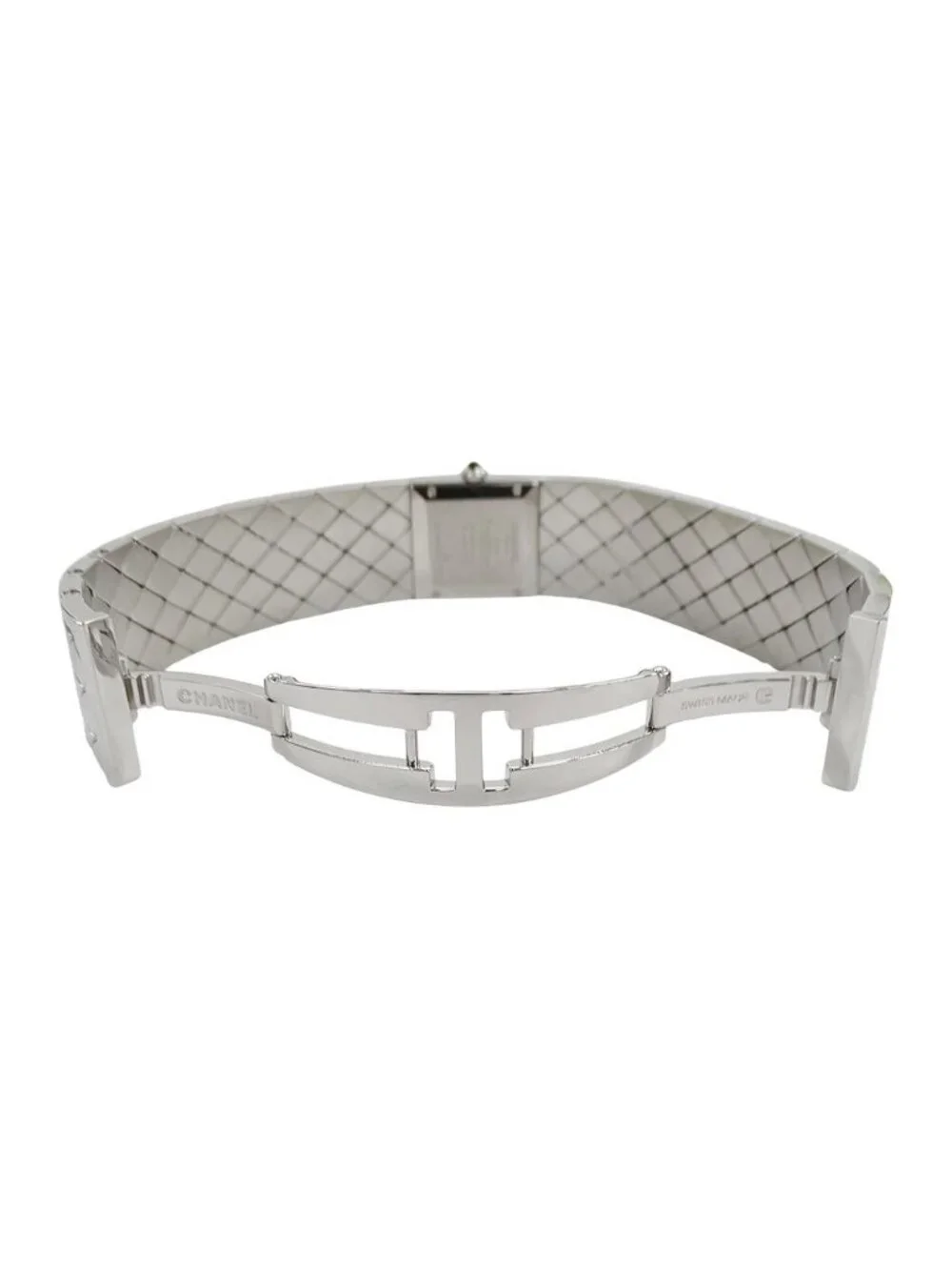 Chanel Watch Quilted Quartz Stainless Steel Silver Black Square Polished